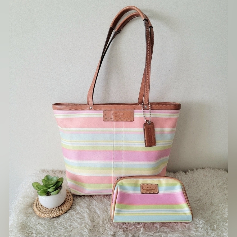 Coach striped Shoulder bag two piece set